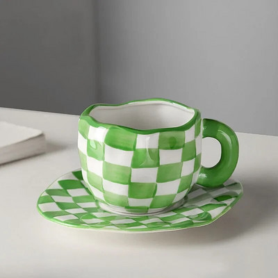 Ručno oslikano plavo nebo i bijeli oblaci Šalica za kavu s tanjurićem Keramička ručna izrada šalica za čaj Set tanjurića Slatki poklon Tazas De Cafe