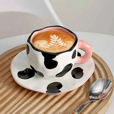 Ručno oslikano plavo nebo i bijeli oblaci Šalica za kavu s tanjurićem Keramička ručna izrada šalica za čaj Set tanjurića Slatki poklon Tazas De Cafe