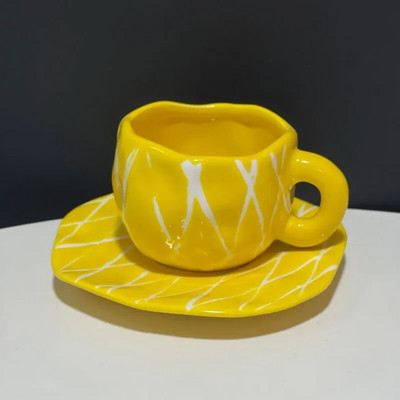 Ručno oslikano plavo nebo i bijeli oblaci Šalica za kavu s tanjurićem Keramička ručna izrada šalica za čaj Set tanjurića Slatki poklon Tazas De Cafe