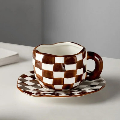 Ručno oslikano plavo nebo i bijeli oblaci Šalica za kavu s tanjurićem Keramička ručna izrada šalica za čaj Set tanjurića Slatki poklon Tazas De Cafe