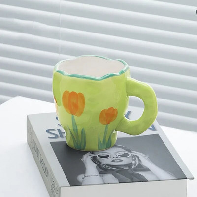 Ručno oslikano plavo nebo i bijeli oblaci Šalica za kavu s tanjurićem Keramička ručna izrada šalica za čaj Set tanjurića Slatki poklon Tazas De Cafe