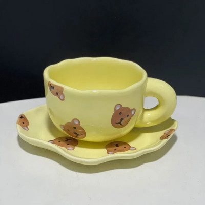 Ručno oslikano plavo nebo i bijeli oblaci Šalica za kavu s tanjurićem Keramička ručna izrada šalica za čaj Set tanjurića Slatki poklon Tazas De Cafe