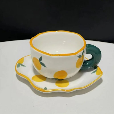 Ručno oslikano plavo nebo i bijeli oblaci Šalica za kavu s tanjurićem Keramička ručna izrada šalica za čaj Set tanjurića Slatki poklon Tazas De Cafe