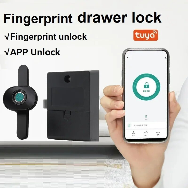 Smart Wood Door Drawer Lock Fingerprint Tuya APP Unlock Cabinet Door Lock Shoe Cabinet Anti-theft Storage Cabinet Lock