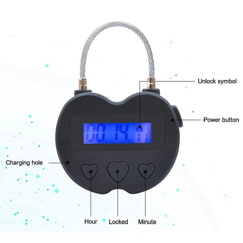HFES 3X Smart Time Lock LCD ekranas Laiko užraktas USB Įkraunamas laikmatis Pakabinamas laikmatis Kelionės elektroninis laikmatis juodas