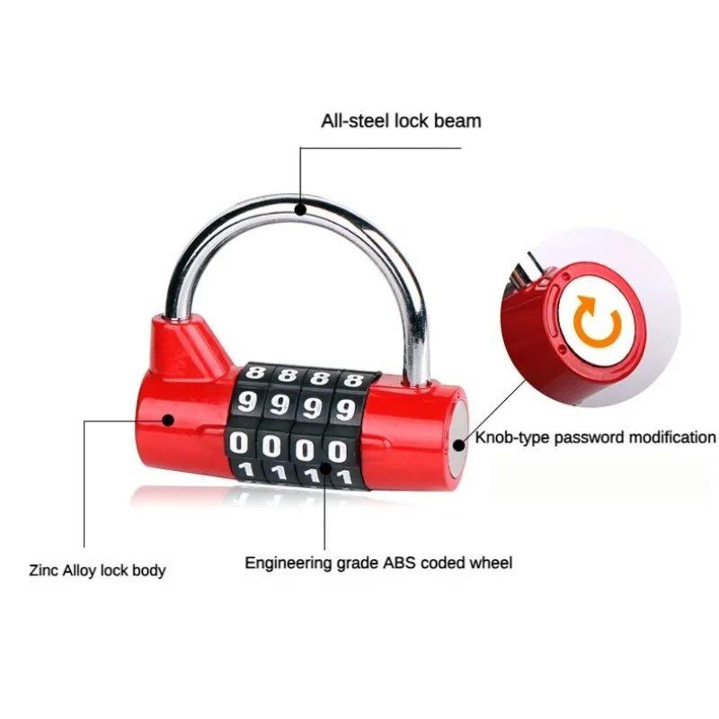 4 rinkimo skaitmenų numerio derinys Kelionės slaptažodžio užrakto derinys Pakabinamosios spynos, cinko lydinio kodinės užrakto apsaugos saugus kodas