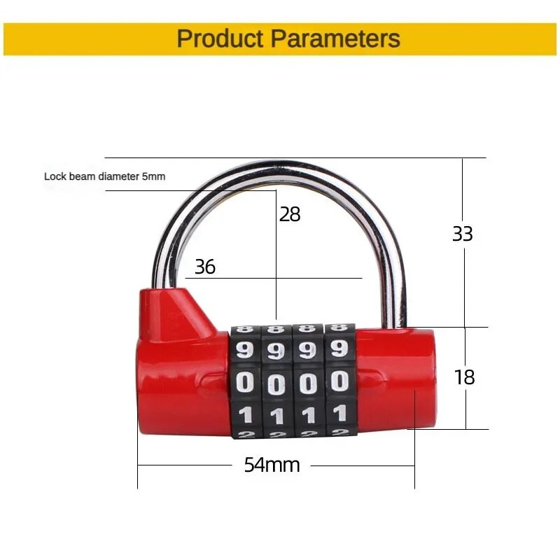 4 rinkimo skaitmenų numerio derinys Kelionės slaptažodžio užrakto derinys Pakabinamosios spynos, cinko lydinio kodinės užrakto apsaugos saugus kodas