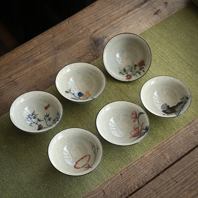 1 vnt Antikvarinis augalų pelenų porcelianinis arbatos puodelis Kelioninis keraminis arbatos dubuo nuo pleiskanų rankų darbo kūgio puodelis Retro meditacijos puodelis 70 ml