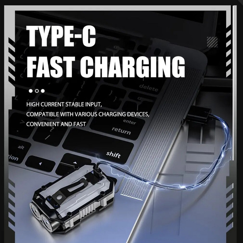 MINI LED žibintuvėlis, raktų pakabuko lemputė, nešiojamasis itin ryškus C TYPE-C USB įkrovimo avarinis darbinis žibintas su rašiklio spaustuko galiniu magnetu