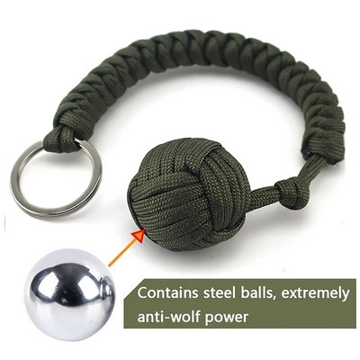 Въже за чадър за самозащита на открито, стоманена топка Monkey Fist, ключодържател Paracord Survival, аксесоари за защита на открито