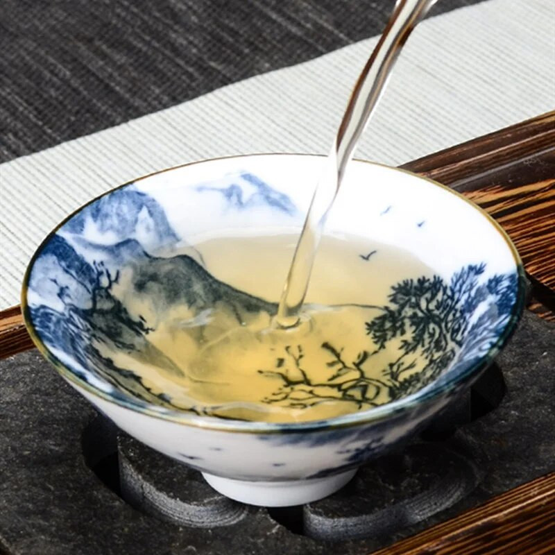1 KOM Kineska plavo-bijela porculanska šalica za čaj Putna keramička zdjela za čaj protiv kamenca Ručno oslikana stožasta šalica Šalice za meditaciju Set za čaj