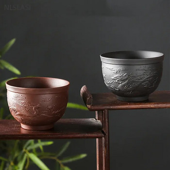 1 бр. Ръчно издълбани лилави глинени чаши за чай Dragon Design Tea Bowl Преносима главна чаша Лична единична чаша Традиционни аксесоари за чай