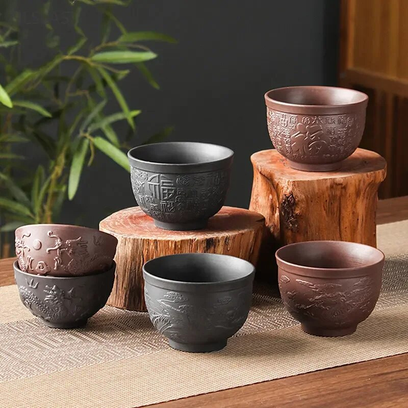 1db Kézzel faragott lila agyag teáscsészék Dragon Design teástál Hordozható mesterpohár személyi egy csésze Hagyományos teatartozékok