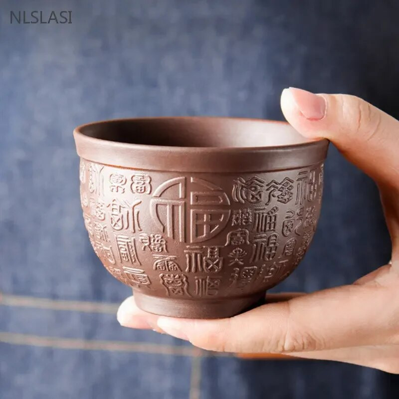 1db Kézzel faragott lila agyag teáscsészék Dragon Design teástál Hordozható mesterpohár személyi egy csésze Hagyományos teatartozékok