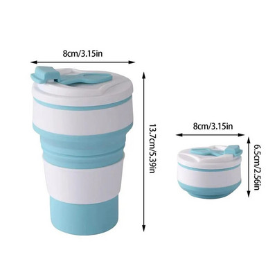 Silikoniniai sulankstomi kavos puodeliai Nešiojami lauke Kelioninis geriamasis puodelis Sulankstomas vandens arbatos puodelis su dangteliu, atsparus aukštai temperatūrai