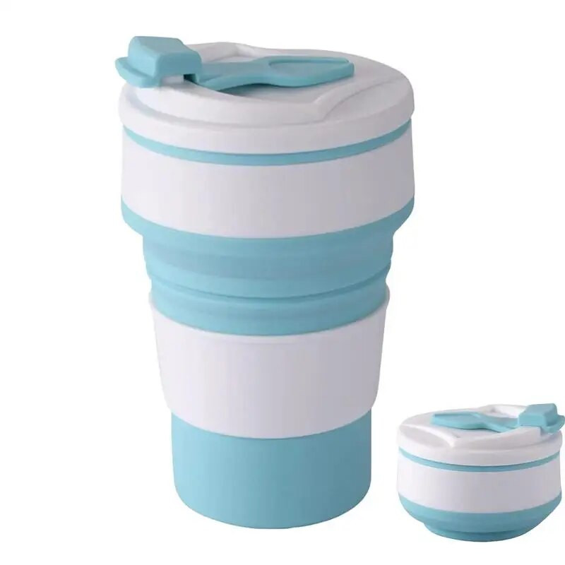 Silikoniniai sulankstomi kavos puodeliai Nešiojami lauke Kelioninis geriamasis puodelis Sulankstomas vandens arbatos puodelis su dangteliu, atsparus aukštai temperatūrai