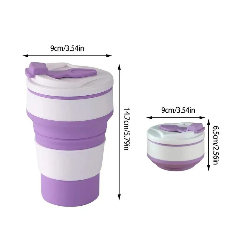 Silikoniniai sulankstomi kavos puodeliai Nešiojami lauke Kelioninis geriamasis puodelis Sulankstomas vandens arbatos puodelis su dangteliu, atsparus aukštai temperatūrai