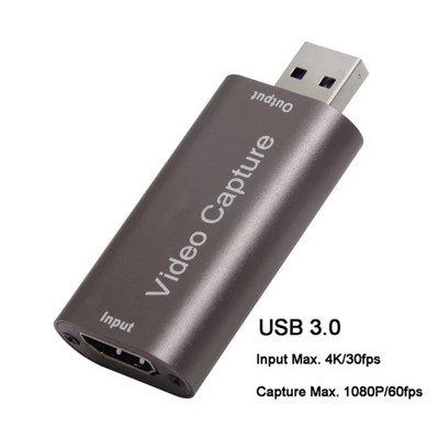 USB 2.0 3.0 videohõivekaart 1080P 30 60 kaadrit sekundis 4K HDMI-ühilduv videohaardekast mängukaamera salvestiga otseülekande jaoks