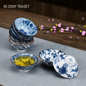 1 БР. Традиционна синя и бяла порцеланова чаша за чай Купа за чай против нагар, ръчно рисувана керамична конусна чаша Чаши за медитация Чаен комплект