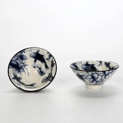 1 БР. Традиционна синя и бяла порцеланова чаша за чай Купа за чай против нагар, ръчно рисувана керамична конусна чаша Чаши за медитация Чаен комплект