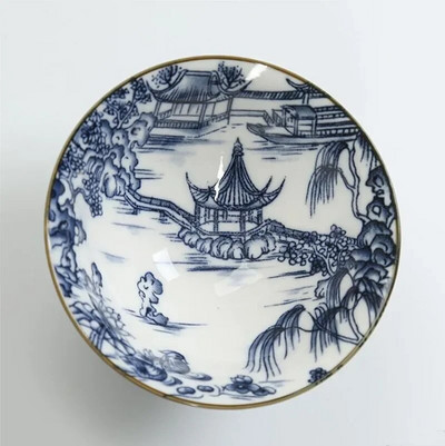 1 БР. Традиционна синя и бяла порцеланова чаша за чай Купа за чай против нагар, ръчно рисувана керамична конусна чаша Чаши за медитация Чаен комплект