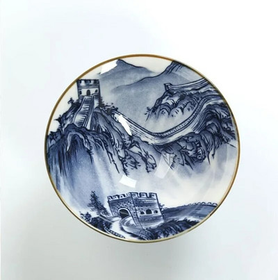 1 БР. Традиционна синя и бяла порцеланова чаша за чай Купа за чай против нагар, ръчно рисувана керамична конусна чаша Чаши за медитация Чаен комплект