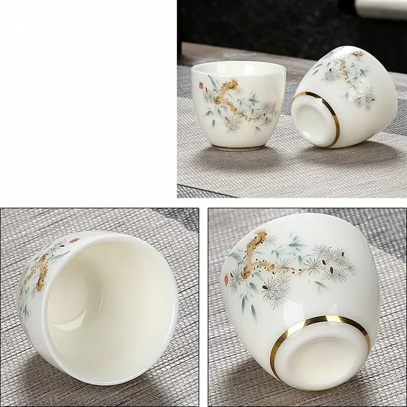 Individualizuotas Dehua ėriuko riebalų nefrito arbatos puodelis Kinijos keramikos vienetiniai puodeliai Buitinis baltos porcelianinės arbatos rinkinys Nešiojamas pagrindinis puodelis