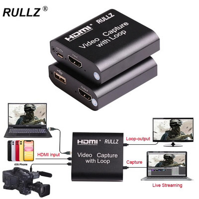 Rullz Loop Out Audio Video Capture Device HDMI Capture Card 4K 1080P USB 2.0 Game Grabber Live Streaming Box PS4 DVD-kaamera jaoks