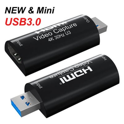 Μίνι 4K IN HDMI σε USB 3.0 Λήψη βίντεο Κουτί εγγραφής καρτών παιχνιδιών για υπολογιστή υπολογιστή Youtube OBS Ζωντανή ροή FULL HD 1080P 60fps