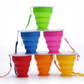 Сгъваеми чаши 200 ml за многократна употреба, хранителна чаша за вода, пътна силиконова прибираща се цветна преносима чаша за кафе на открито