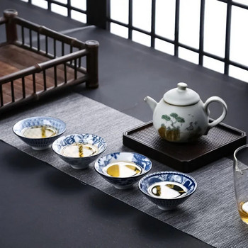 Керамична чаша за чай Kung Fu, порцеланови чаши за саке в японски стил, чаши за еспресо, синя и бяла керамична чаша за кафе, 1 бр.