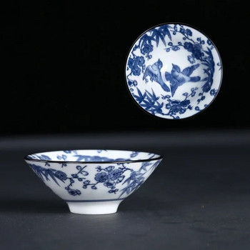 Керамична чаша за чай Kung Fu, порцеланови чаши за саке в японски стил, чаши за еспресо, синя и бяла керамична чаша за кафе, 1 бр.