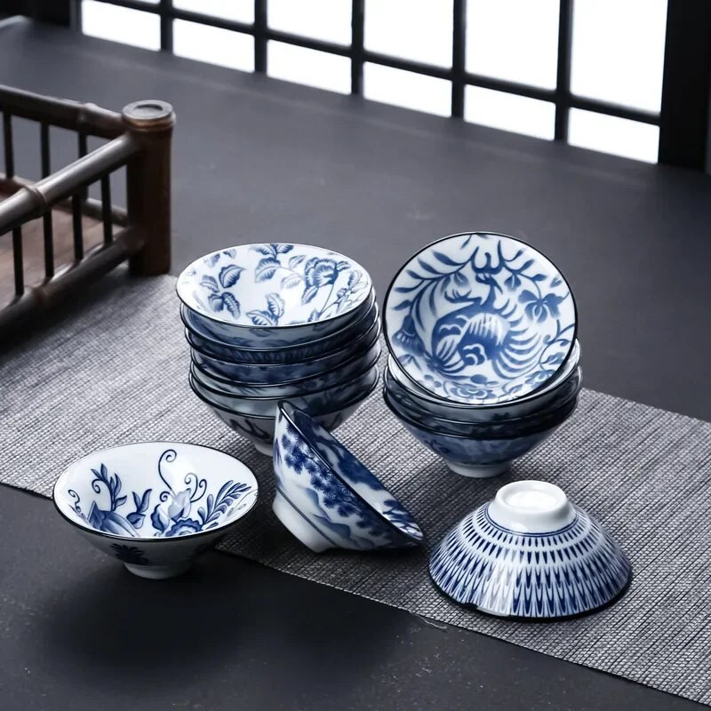 Keramička kung fu šalica za čaj, porculanske šalice za sake u japanskom stilu, šalice za espresso, plavo-bijela šalica za kavu od keramike, 1 kom