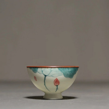 Vintage Κεραμικό Φλυτζάνι Τσαγιού Προσωπικό Κύπελλο Διαλογισμού Ζωγραφισμένο στο χέρι Lotus Tea Bowl Master Cup Χειροποίητο Boutique σετ τσαγιού αξεσουάρ