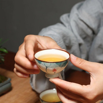 Винтидж керамична чаша за чай Лична чаша за медитация Ръчно рисувана купа за чай с лотос Master Cup Ръчно изработен бутиков сервиз за чай Аксесоари