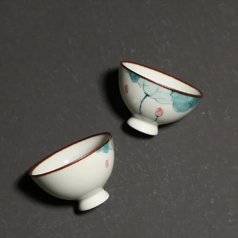 Vintage kerámia teáscsésze Személyes meditációs csésze Kézzel festett lótusz teástál mesterpohár Kézzel készített butik teáskészlet kiegészítők