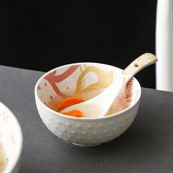 Творческа керамична лъжица за супа в японски стил, ръчно рисувана лъжица за домашен ресторант Ретро семпла декорация на сервизи за напитка Лъжица за супа