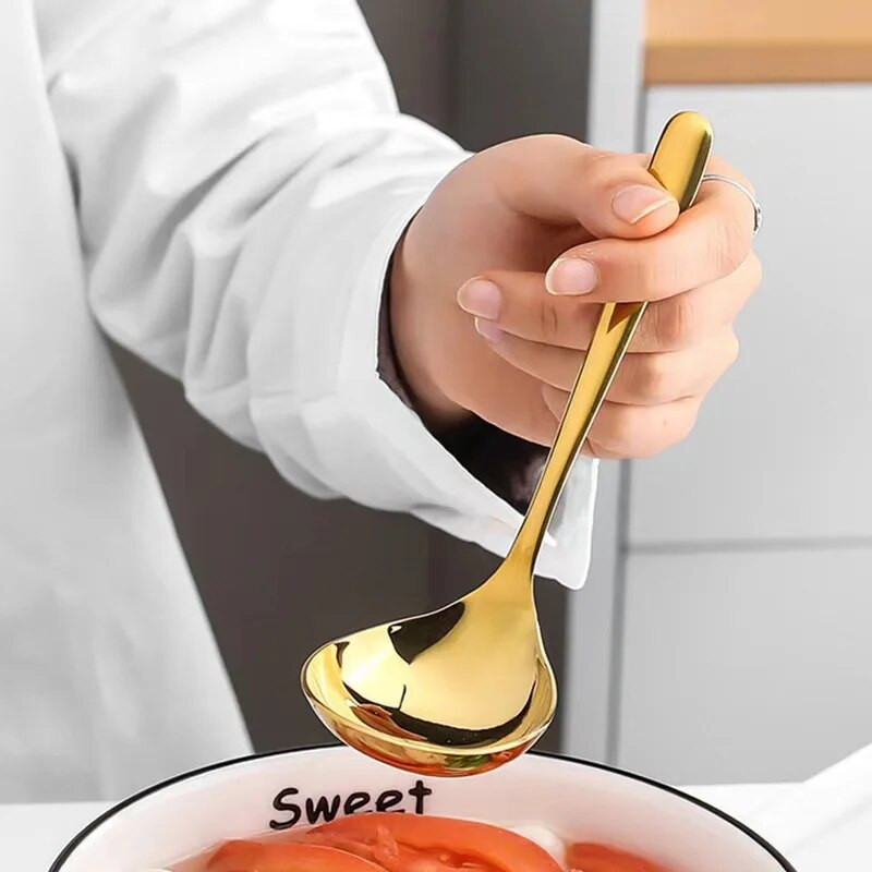 Ilgo koto auksinio sriubos šaukšto kaušas Namų virtuvės stalo reikmenys nerūdijančio plieno šaukštai kaušelis kiaurasamtis Virtuvės reikmenys virtuvės reikmenys