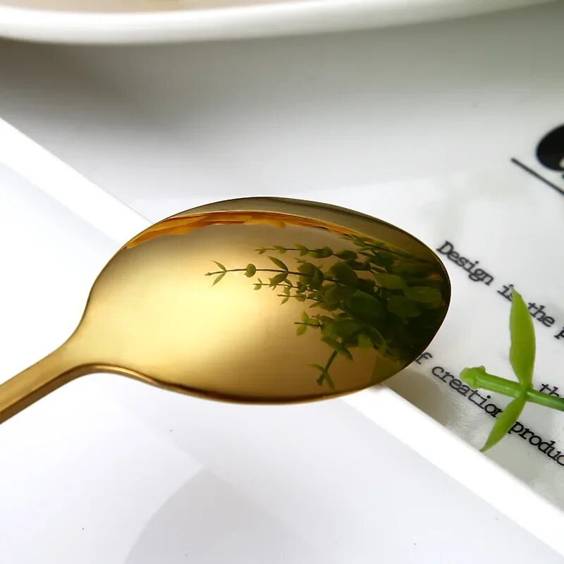 UPORS 2 buc Set de linguri din oțel inoxidabil cu mâner lung, ceai, cafea, linguriță de aur, înghețată, pentru petrecere, desert, lingură de băutură rece