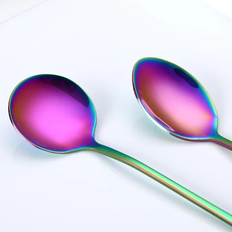 UPORS 2 buc Set de linguri din oțel inoxidabil cu mâner lung, ceai, cafea, linguriță de aur, înghețată, pentru petrecere, desert, lingură de băutură rece