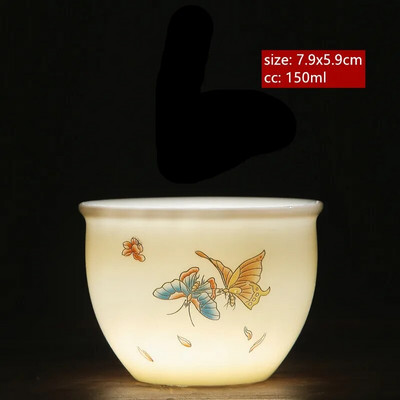 Avienos riebalų nefrito baltos spalvos porcelianinis arbatos puodelis Išskirtinis rankų darbo meistro puodelis Keraminis Individualus puodelis Kinijos arbatos priedai