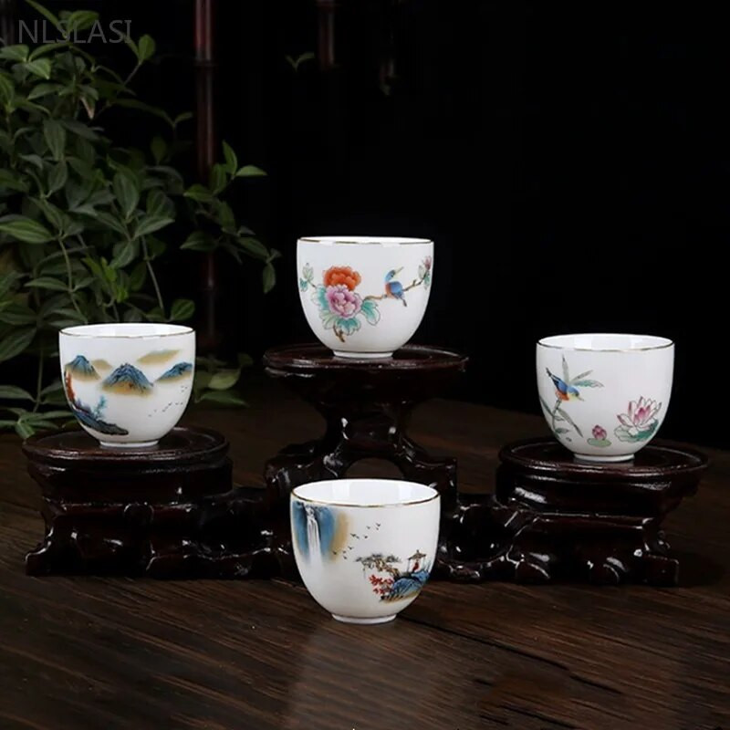 Avienos riebalų nefrito baltos spalvos porcelianinis arbatos puodelis Išskirtinis rankų darbo meistro puodelis Keraminis Individualus puodelis Kinijos arbatos priedai