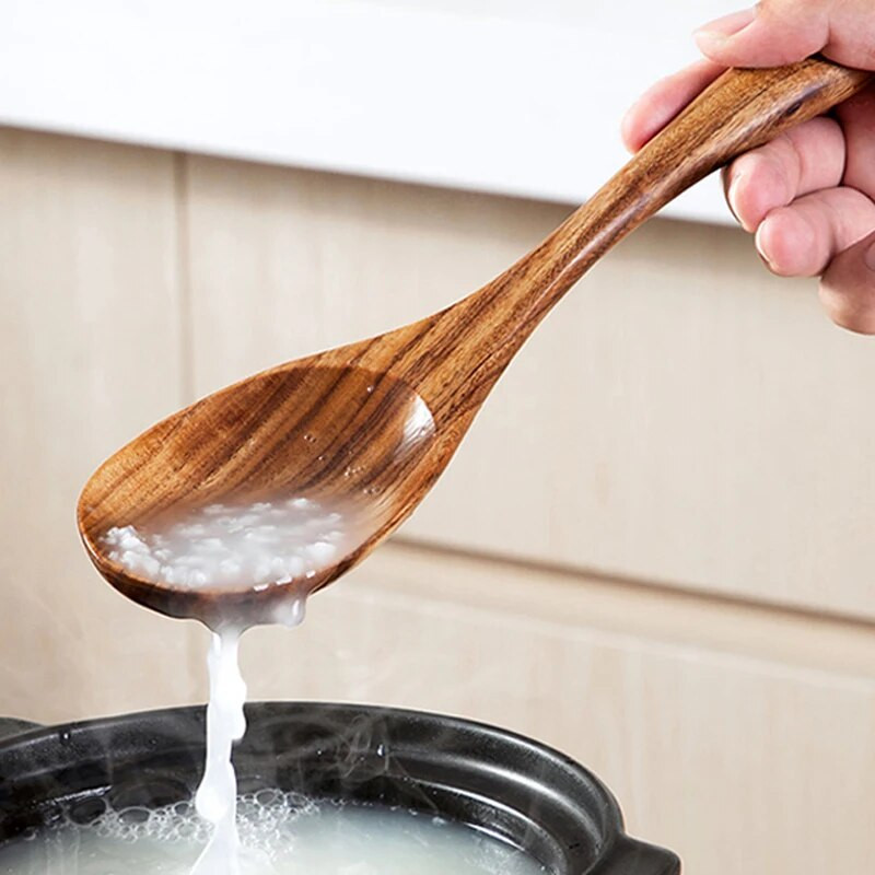 Drvena žlica Kutlača Velika žlica za juhu Japanske kuhinjske žlice za posluživanje Duga drška Drvena žlica Vilica Set za posluživanje salate Posuđe