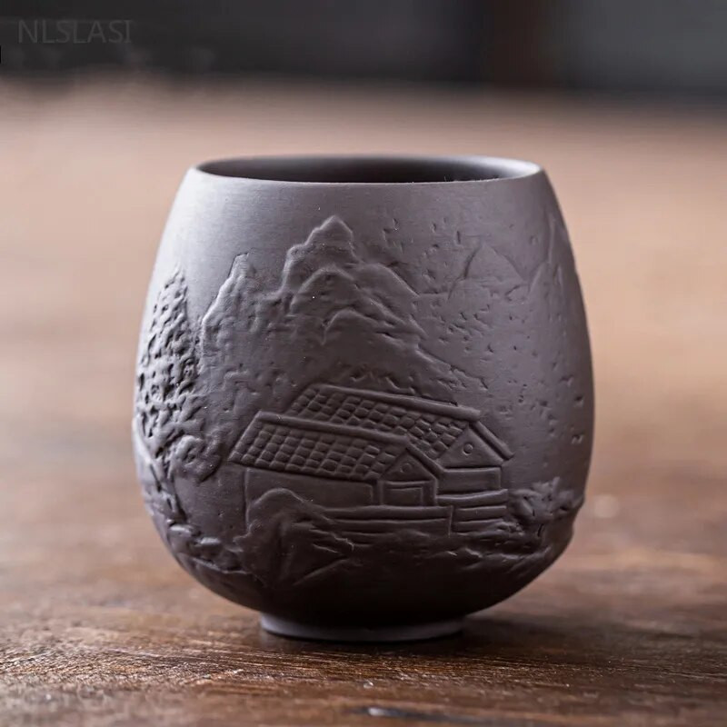 Kineska ručno rezbarena ljubičasta glinena šalica za čaj na otvorenom Prijenosna zdjela za čaj Kućna majstorska šalica Tradicionalna Zisha šalica za čaj Kućno posuđe