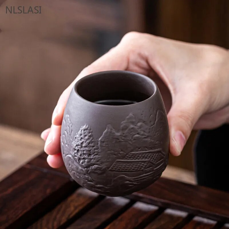 Kineska ručno rezbarena ljubičasta glinena šalica za čaj na otvorenom Prijenosna zdjela za čaj Kućna majstorska šalica Tradicionalna Zisha šalica za čaj Kućno posuđe