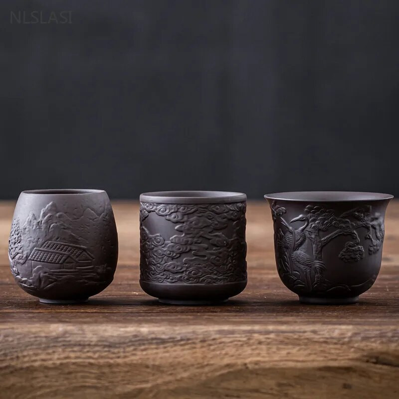 Kineska ručno rezbarena ljubičasta glinena šalica za čaj na otvorenom Prijenosna zdjela za čaj Kućna majstorska šalica Tradicionalna Zisha šalica za čaj Kućno posuđe