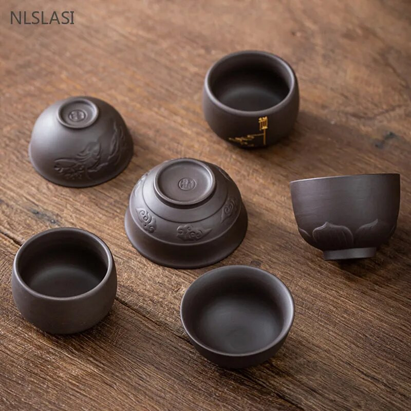 Kineska ručno rezbarena ljubičasta glinena šalica za čaj na otvorenom Prijenosna zdjela za čaj Kućna majstorska šalica Tradicionalna Zisha šalica za čaj Kućno posuđe