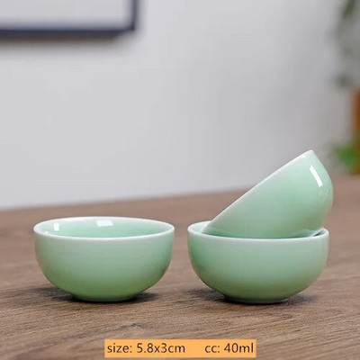 Set de ceai de ceai Celadon personalizat de 3 buc. Ceai de ceai portabile din ceramica pentru casa bol mic de ceai Cupa maestru chinezesc Accesorii traditionale pentru ceai