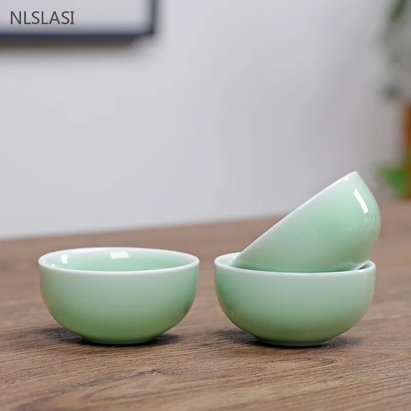 Set de ceai de ceai Celadon personalizat de 3 buc. Ceai de ceai portabile din ceramica pentru casa bol mic de ceai Cupa maestru chinezesc Accesorii traditionale pentru ceai