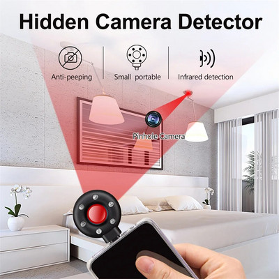 Kaasaskantav avameelsusevastane kaameradetektor välireisimiseks hotelli rentimiseks IR-alarm peidetud kaameraotsija koos LED-tulega